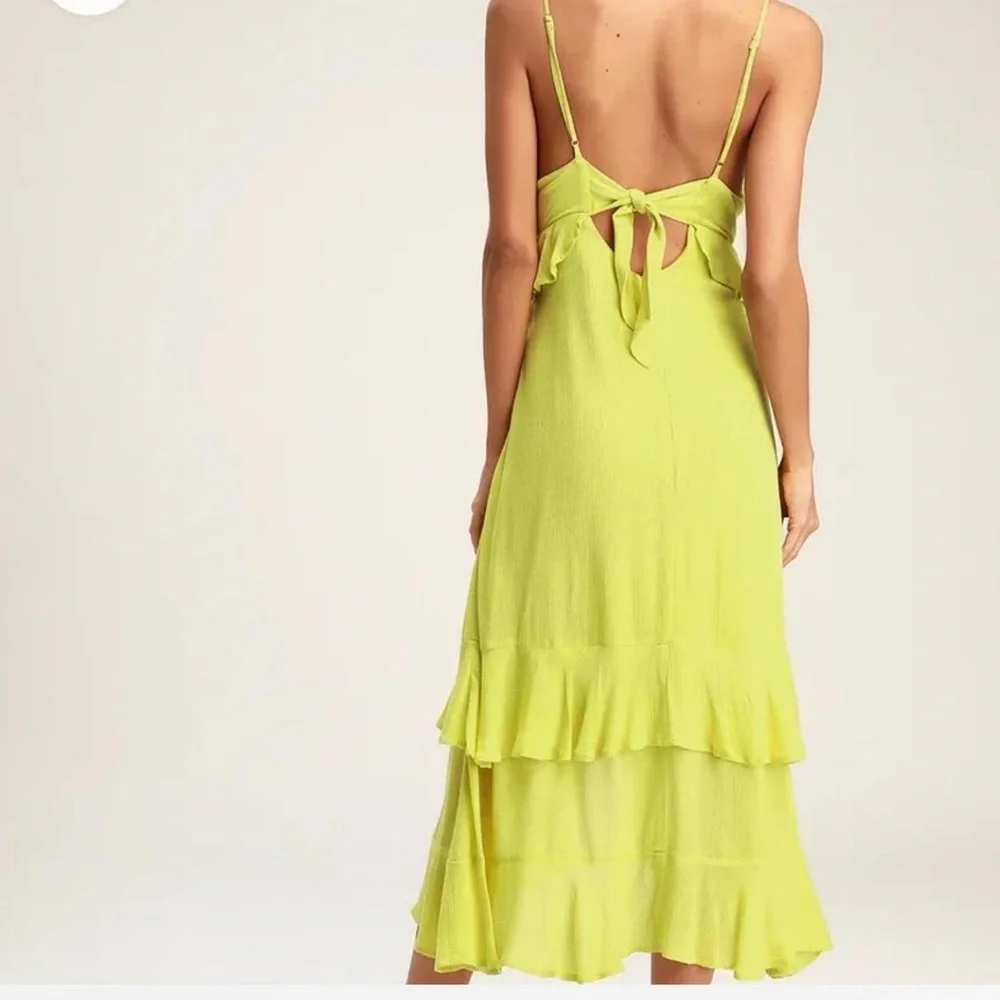 Lulu's Chartreuse High-Low Ruffle Slip Dress - Picture 2 of 7